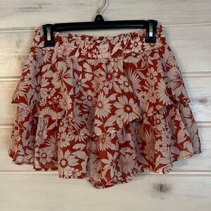 American Eagle Outfitters Ruffle Skort Burnt Orange Floral Shorts Skirt Small